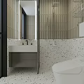 Modern Bathroom With Glass Shower Round Mirror Wall Hung Toilet And Green Plant