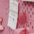 Pink Themed Computer Desktop Setup With Perforated Boards Headphones And Decorations 3d model
