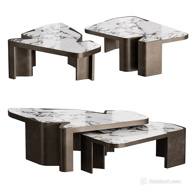 Modern Coffee Tables With Marble Tops And Metal Frames In Nested Design 3d model 