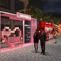 Pink Phone Booth With Heart Shaped Bench On Commercial Street At Night