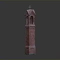 Traditional Red Brick Tower Architecture With Pointed Roof And Arched Window