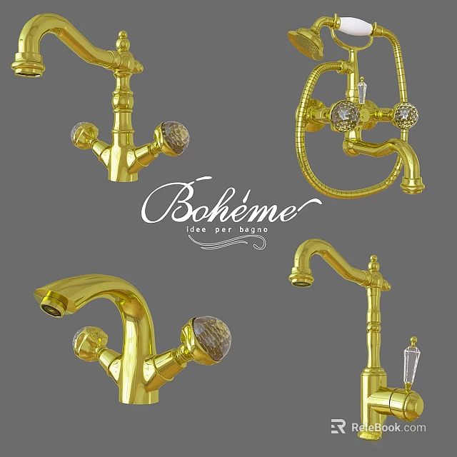Boheme Golden Faucets With Ornate Design And Various Styles For Home Decor 3d model 