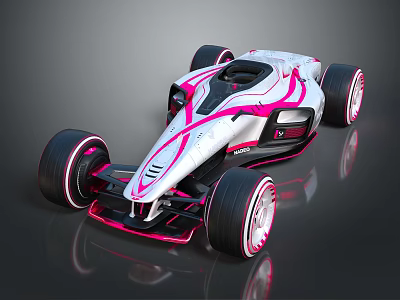 White and Pink Streamlined Race Car With Large Wheels And Aerodynamic Design 3d model