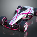 White and Pink Streamlined Race Car With Large Wheels And Aerodynamic Design