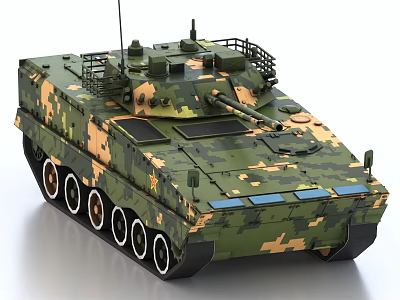 Military Tank With Camouflage Paint Tracks And Top Equipment Details 3d model