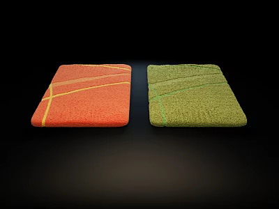 Upholstered Sofa Stools in Orange Green with Yellow Green Line Designs 3d model