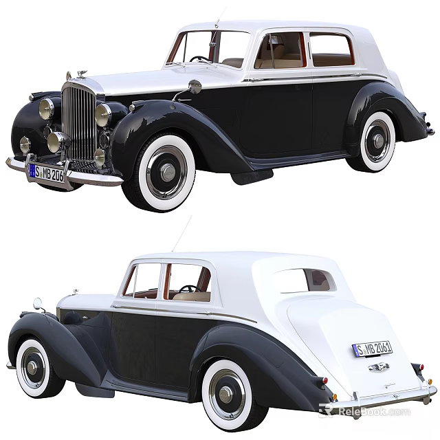 Vintage Classic Black And White Sedan Car Featuring Retro Design Chrome Accents And Classic Wheels 3d model 