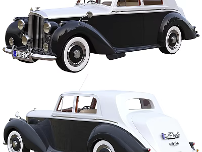 Vintage Classic Black And White Sedan Car Featuring Retro Design Chrome Accents And Classic Wheels 3d model