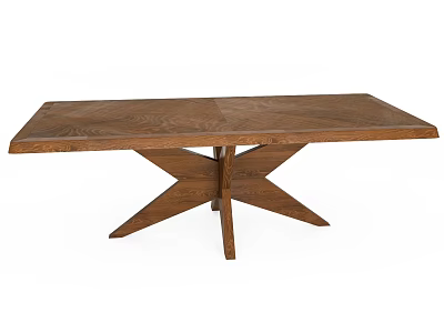 Rustic Oak Dining Table With X Shaped Base And Rectangular Wooden Top 3d model