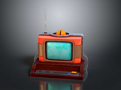 Vintage Computer Monitor With Red Brown Casing Green Screen Antenna And Bottom Buttons 3d model