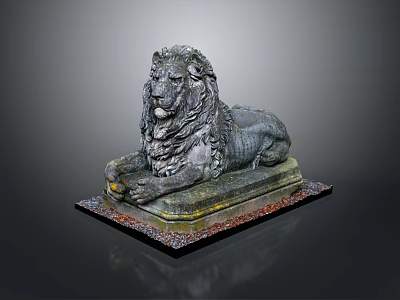 Classic Lying Lion Statue With Ornate Mane And Stone Base 3d model