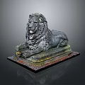 Classic Lying Lion Statue With Ornate Mane And Stone Base 3d model