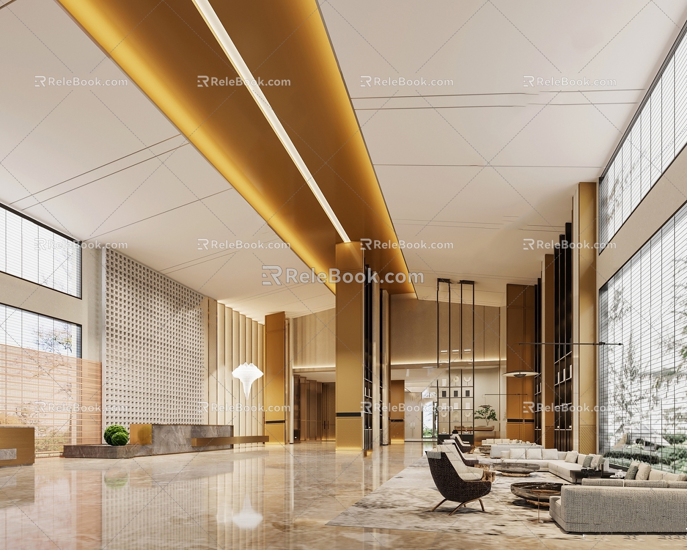 Modern Hall Hotel Lobby 3d model