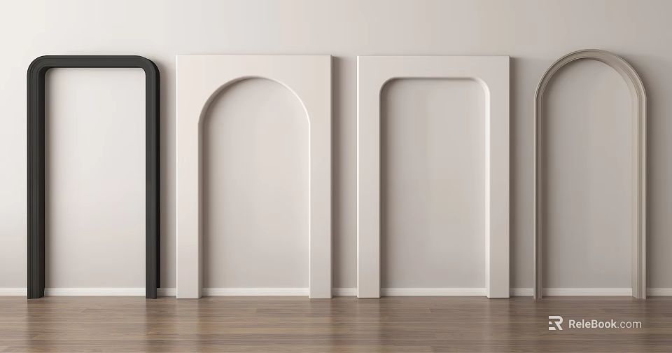 Black And White Door Frames With Various Shapes For Interior Design 3d model