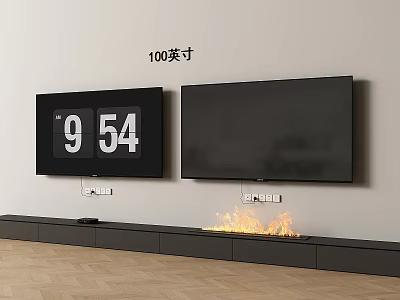 100 Inch Modern Wall Mounted TV With Fireplace And TV Stand In Living Room 3d model