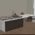 Modern Dining Table With Marble Countertop And Brown Chairs In Wooden Floor Dining Area