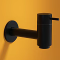 Black Modern Minimalist Faucet Mounted On Yellow Wall With Sleek Design