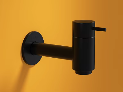 Black Modern Minimalist Faucet Mounted On Yellow Wall With Sleek Design 3d model