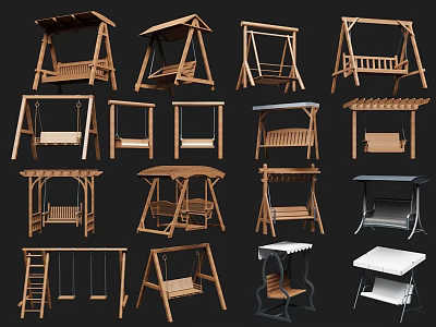 Wooden Outdoor Furniture Featuring Various Swing Styles And Designs 3d model