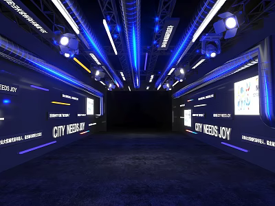 Futuristic CITY WEEKLY Event Venue Interior With Blue Lighting And Large Screens 3d model