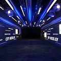 Futuristic CITY WEEKLY Event Venue Interior With Blue Lighting And Large Screens