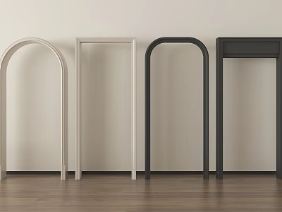 Modern Frame Components with Arched and Rectangular Designs in Light and Black on Wooden Floor 3d model