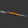 Detailed Futuristic Orange Blue Metallic Weapon With Sleek Grip And Barrel