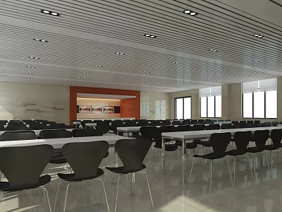 Spacious Modern Conference Room With White Tables Black Chairs And Large Windows 3d model