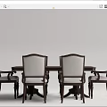 Modern Classic Solid Wood Dining Table With High Back Upholstered Chairs 3d model