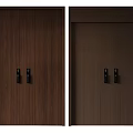 Dark Brown Wooden Double Doors With Black Handles And Natural Wood Texture
