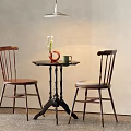 Comfortable Wooden Leisure Chairs With Small Table Vase Cup And Pendant Light Against Light Wall