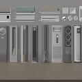 Various Types Of Modern Air Conditioners And Fans Featuring Wall Mounted And Standing Designs