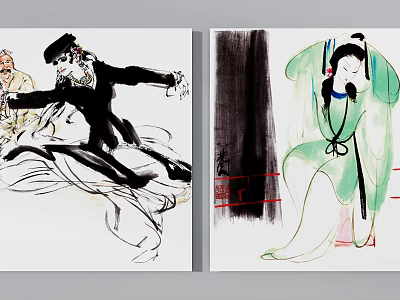 Chinese Traditional Figure Paintings Featuring Dynamic And Elegant Characters In Black White And Color Styles 3d model