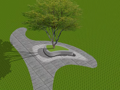 Lush Arbor In Circular Stone Base With Green Lawn And Surrounding Path 3d model