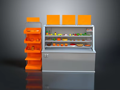Orange Retail Furniture With Shelf And Glass Door Display Cabinet For Fruits And Food Items 3d model