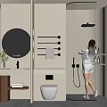 Modern Minimalist Bathroom Interior Design With Round Mirror Vanity Toilet And Shower