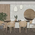 Elegant Modern Restaurant Interior With Woven Pendant Lights Rattan Chairs And Circular Wall Art
