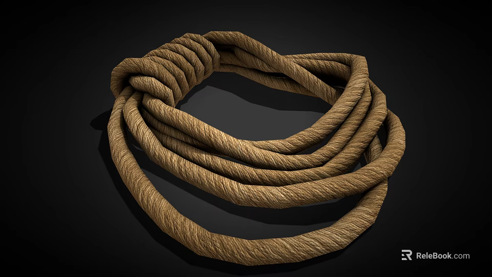 Brown Thick Textured Rope Coiled In Circular Loop On Black Background 3d model 