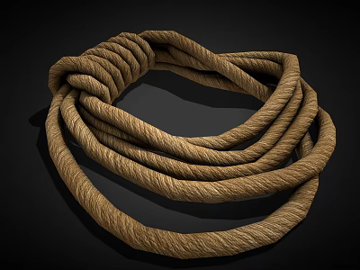 Brown Thick Textured Rope Coiled In Circular Loop On Black Background 3d model