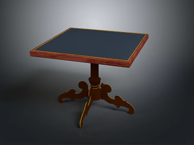 Ornate Square Table With Dark Surface And Curved Carved Wooden Legs Design 3d model