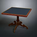 Ornate Square Table With Dark Surface And Curved Carved Wooden Legs Design
