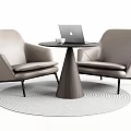 Beige Armchairs And Round Table Set With Laptop Cup On Circular Rug