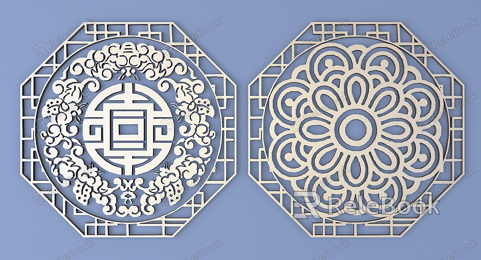 Chinese-style Metal Carved Flower Window Lattice Carved Patterns model