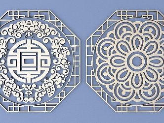 Chinese-style Metal Carved Flower Window Lattice Carved Patterns 3d model