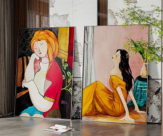 Modern figure painting decorative painting combination 3d model