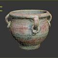 Ceramic Clay Pot With Loop Handles And Pink Green Textured Surface 3d model