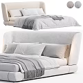 Modern Upholstered Double Bed With Soft Headboard Gray Blanket And Fringe Linen
