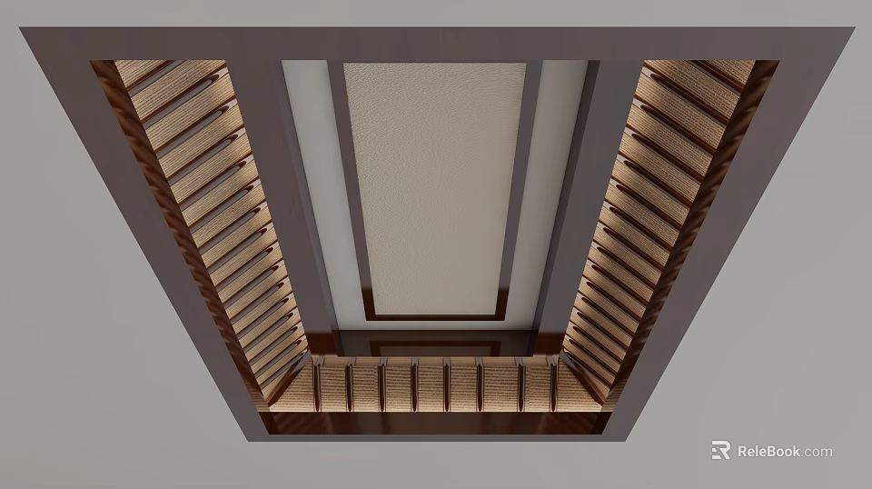 Layered Wooden Ceiling Design With Decorative Strips And Central Panel 3d model