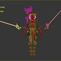 Adventurous Game Movie Character Wearing Hat Green Plant On Back Holding Two Swords