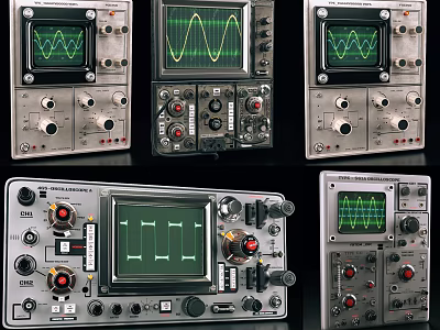 Industrial Measurement Equipment Showcasing Oscilloscopes With Waveform Displays And Control Knobs 3d model